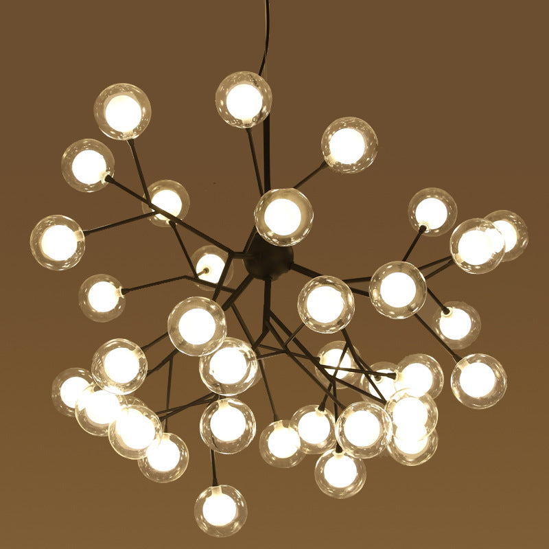 36-Light Firefly Chandelier With Clear And Frosted Glass Modern Black Pendant For Parlor