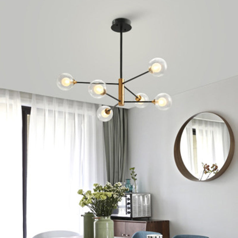 Postmodern Black & Gold Chandelier - 6/8 Lights, Branch Design, Clear Glass Shades