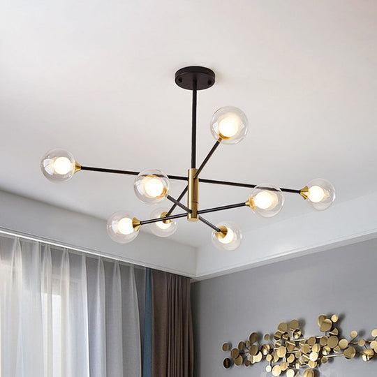 Postmodern Black & Gold Chandelier - 6/8 Lights, Branch Design, Clear Glass Shades