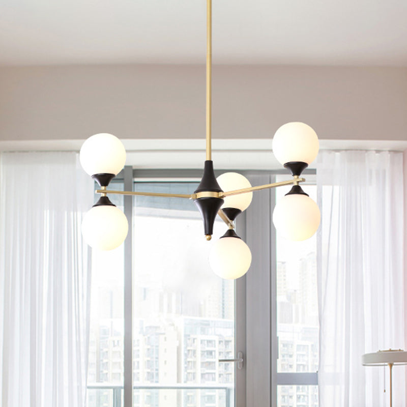 Postmodern Black-Gold Hanging Light With Ivory Glass Shades - 6/8/12 Heads 6 / Gold