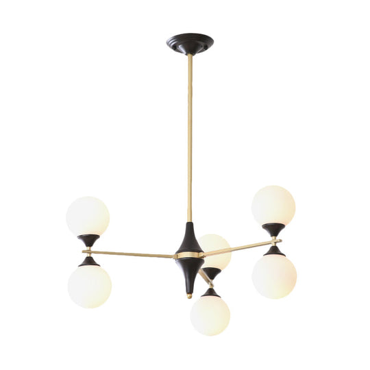 Postmodern Black-Gold Hanging Light With Ivory Glass Shades - 6/8/12 Heads