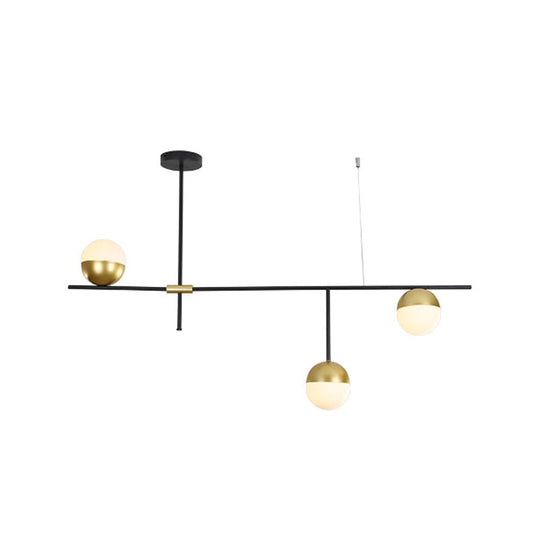Postmodern 1/3-Tier Hanging Chandelier - Cream Ball Glass Black And Gold 3/9 Bulbs Ceiling