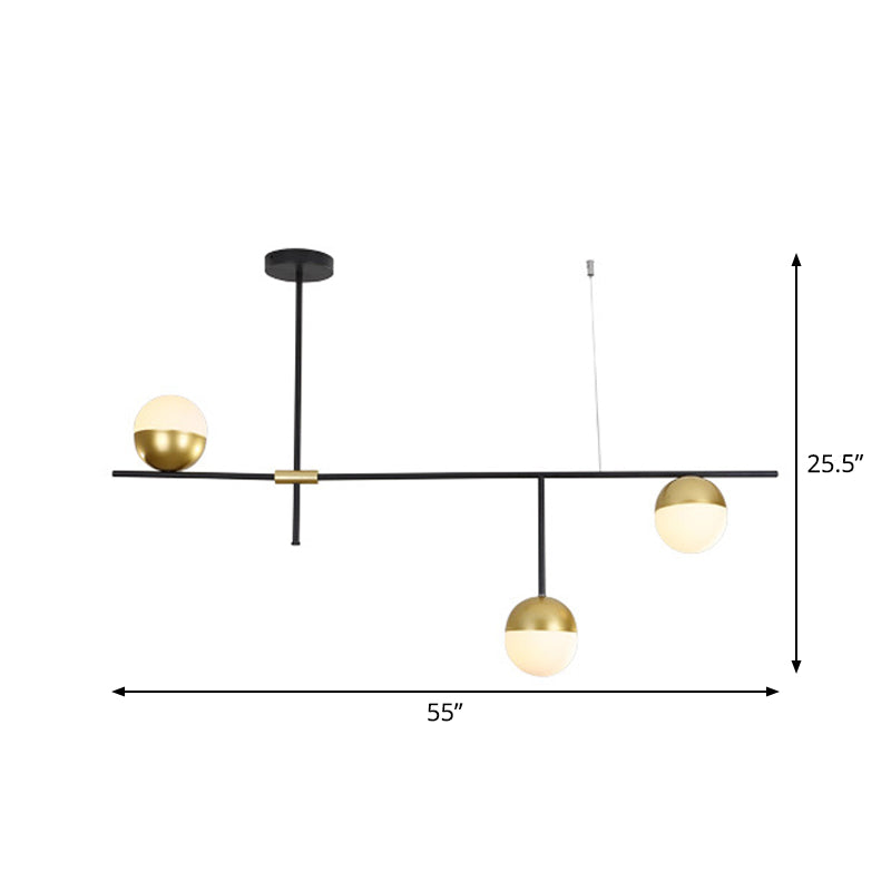 Postmodern Hanging Chandelier with Cream Ball Glass Shade - Black/Gold Finish, 1/3-Tier, 3/9 Bulbs