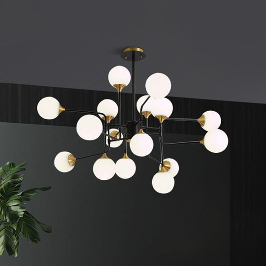 Modern Black And Gold Branch Hanging Lamp 8/12/16-Light Milky Ball Glass Chandelier Fixture