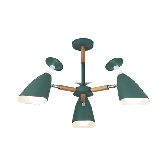 Rotatable Nordic Suspension Light With Goblet Shades - Green Grey White Metal Wood Chandelier For