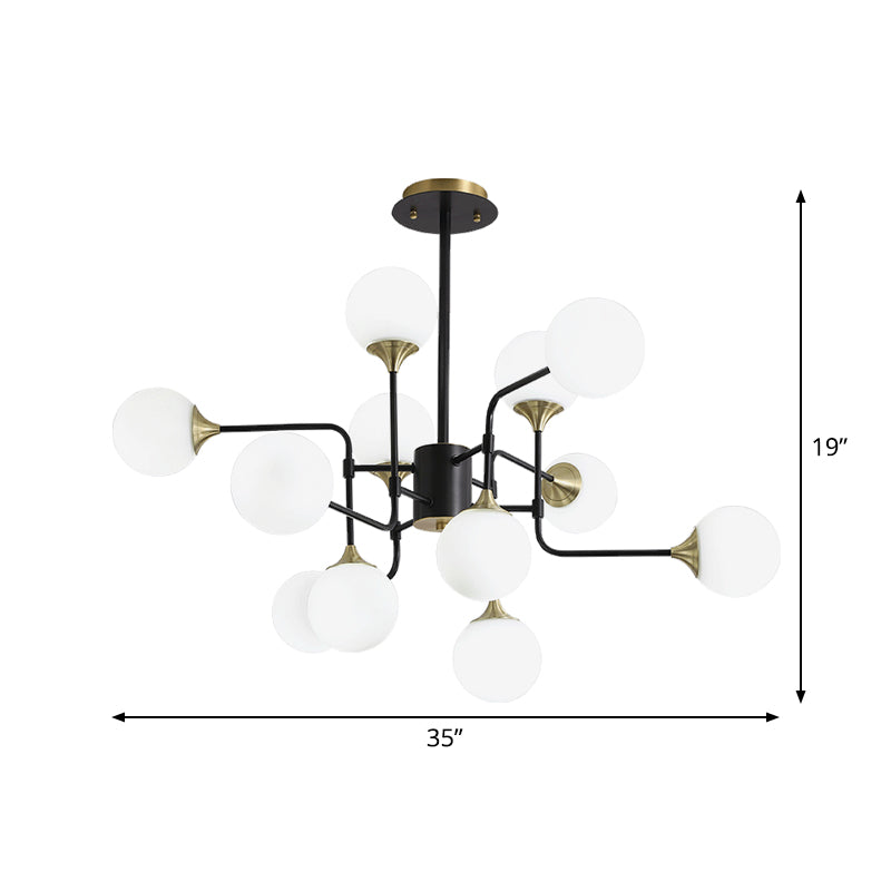 Modern Black and Gold Branch Hanging Lamp with Milky Ball Glass Chandelier Light Fixture - 8/12/16-Light