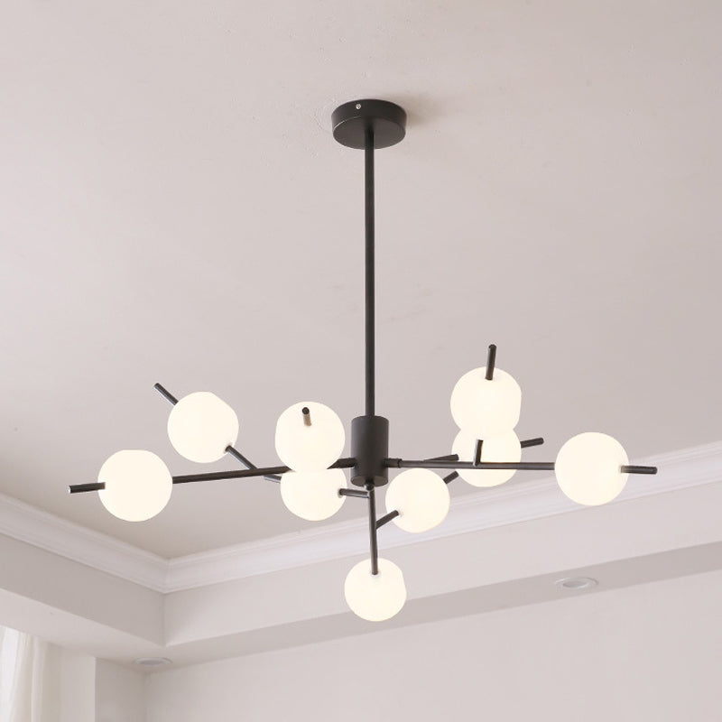 Modern Metal Chandelier - 9/12 Bulbs Bedroom Suspension Light in Black/Gold with Acrylic Shade