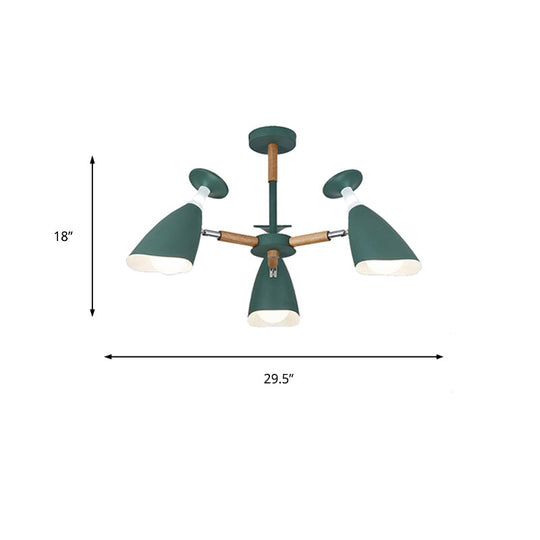 Rotatable Nordic Suspension Light With Goblet Shades - Green Grey White Metal Wood Chandelier For