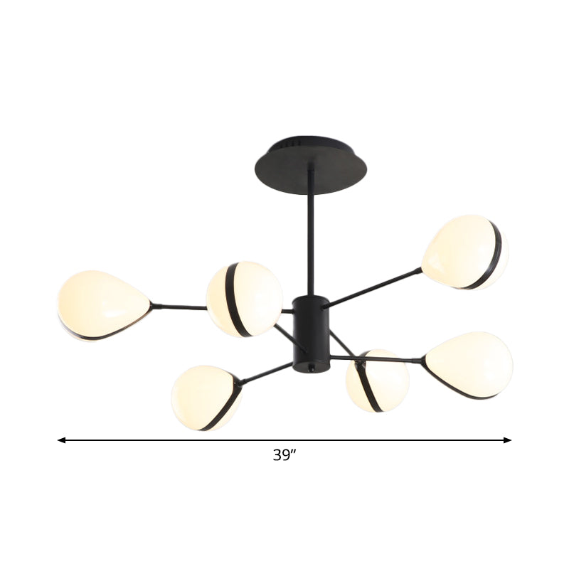 Modern Black Droplet Shade Ceiling Hang Light Chandelier | Cream Glass, 6/8/10 Heads | Warm/White Light