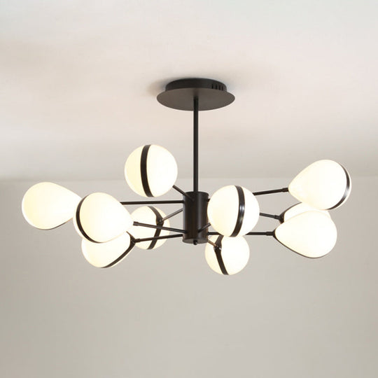 Modern Black Droplet Shade Ceiling Hang Light Chandelier | Cream Glass, 6/8/10 Heads | Warm/White Light