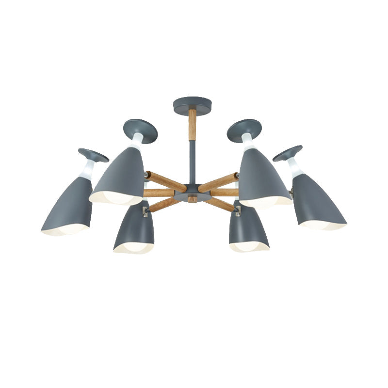 Rotatable Nordic Suspension Light With Goblet Shades - Green Grey White Metal Wood Chandelier For
