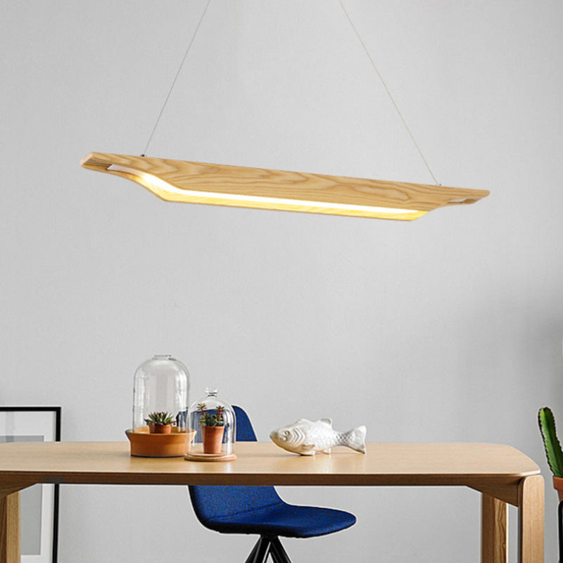 Modern Led Pendant Lighting: Linear Wooden Ceiling Lamp Fixture In White/Warm/Natural Light - Beige
