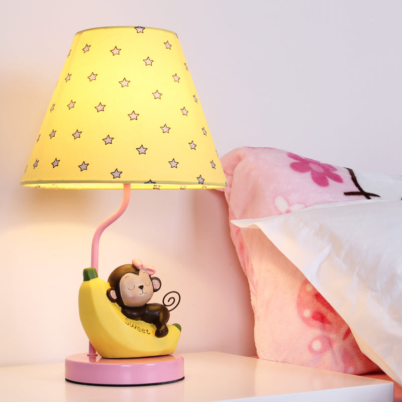 Cute Blue Banana & Monkey Table Lamp For Girls Bedroom - Metal Light Single Head