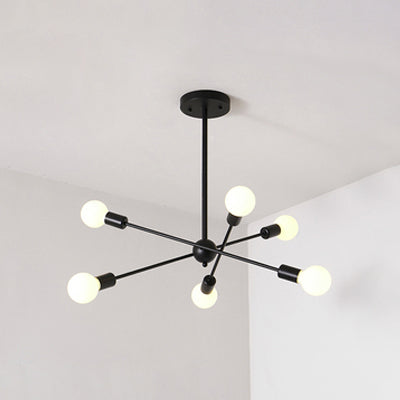 Bare Bulb Ceiling Chandelier - Vintage Metal Suspension Pendant Light In Black 6 /