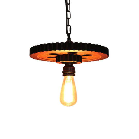 Antique Bronze Wood Carved Gear Chandelier: Loft-Style Pendant Lamp with 1/3/7-Bulb Bistro Down Lighting