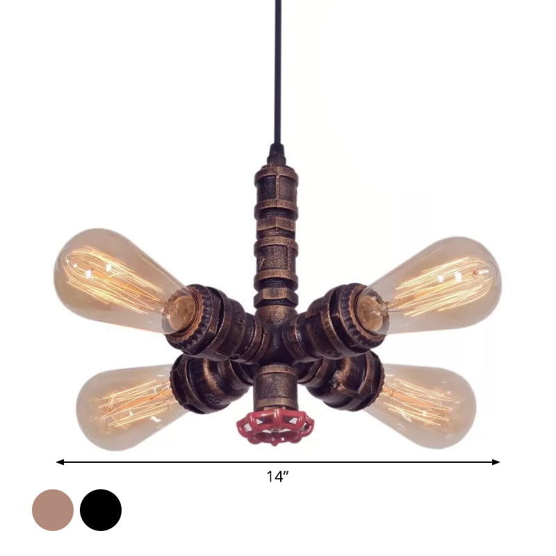 Metal Pendant Chandelier - 4-Light Radial Design in Bronze/Black - Perfect for Living Room
