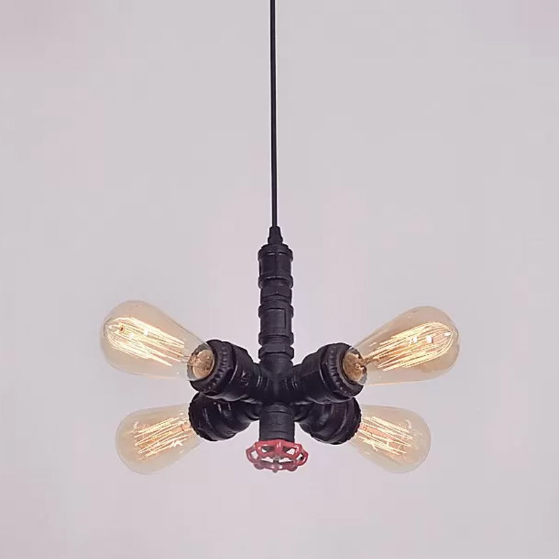 Radial Design Metal Pendant Chandelier: 4-Light Drop Lamp In Bronze/Black