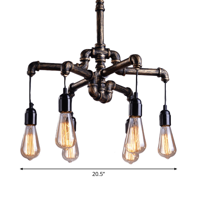 Industrial Brass Hanging Lamp Plumbing Pipe Chandelier Light Fixture - Iron Antique, 4/6 Bulb Design