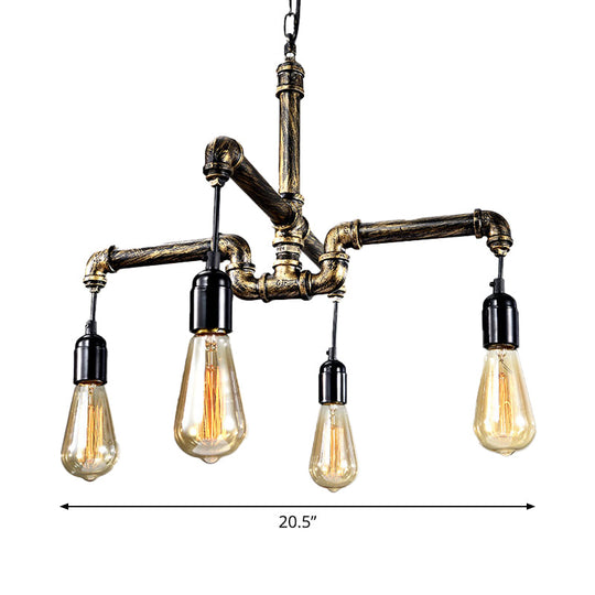 Iron Antique Brass Hanging Lamp - Industrial Chandelier Light Fixture With Plumbing Pipe 4/6 Bulbs