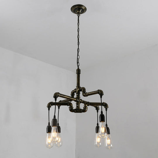 Industrial Bronze Water Pipe Chandelier: 2-Layer Iron 4/6 Heads Dining Room Ceiling Light 6 /