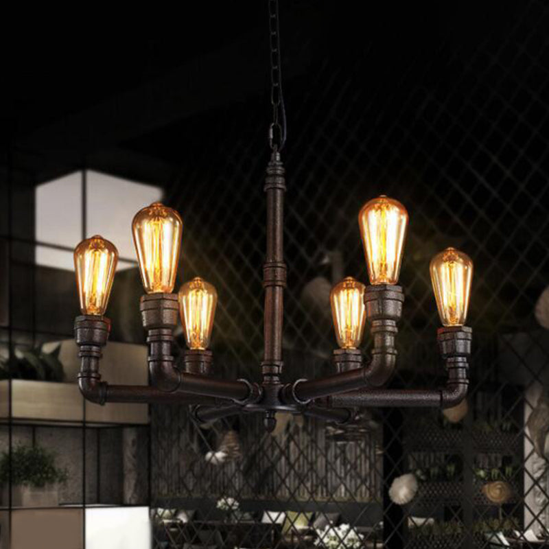 Steampunk Metal Black Chandelier with 3/6 Bulb Piping - Stylish Pendant Ceiling Light for Bistros