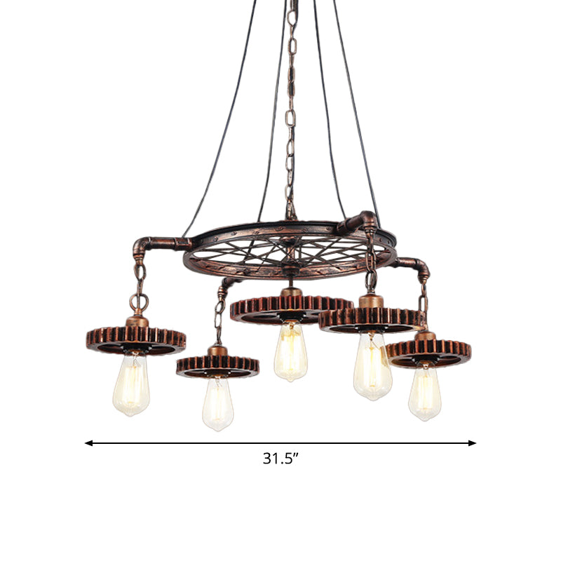 Antiqued Bronze Gear Chandelier - Loft Style Iron 3/5/7-Light Ceiling Lamp for Living Room Suspension