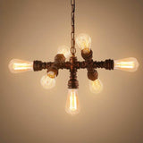Steampunk Iron Piping Bistro Chandelier - Sputnik Design With 7 Bulbs Antique Bronze Ceiling Hang