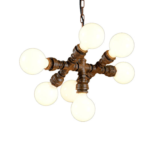 Rustic Water Pipe Hanging Lamp - 7-Light Iron Chandelier For Bistro
