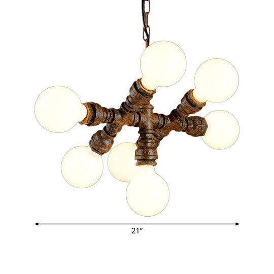 Rustic Water Pipe Hanging Lamp - 7-Light Iron Chandelier For Bistro