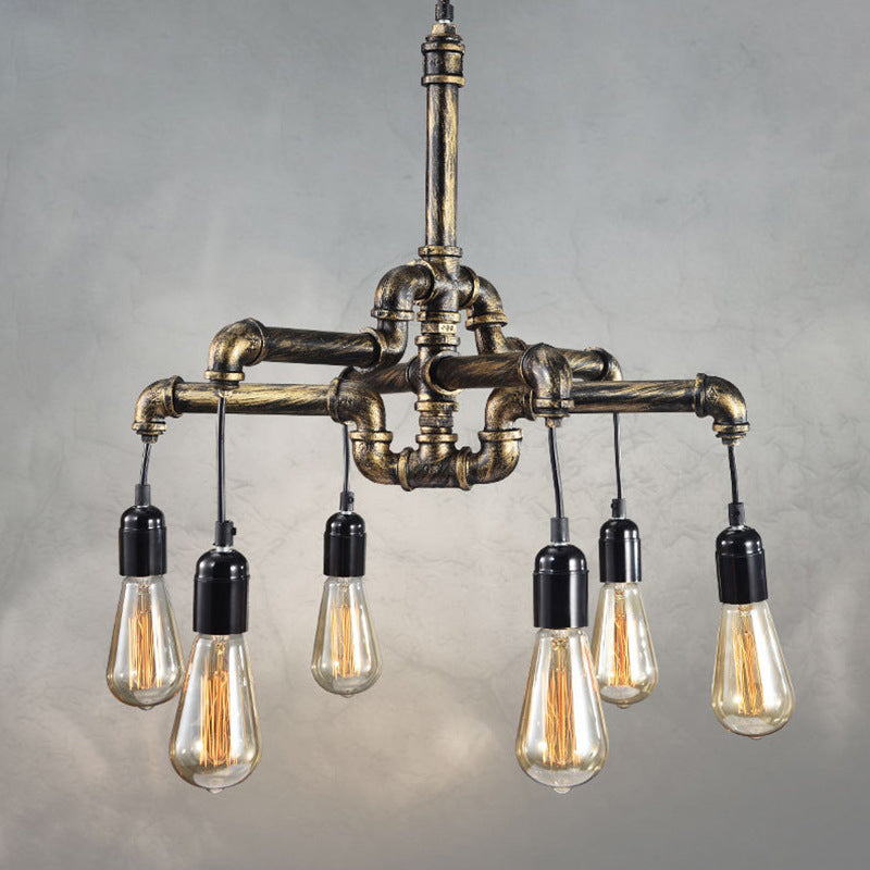 Industrial Iron Pipe Chandelier with 4/6 Lights - Black/Bronze Suspension Pendant for Dining Table
