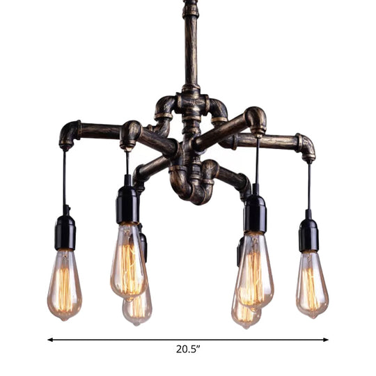 Industrial Iron Pipe Chandelier with 4/6 Lights - Black/Bronze Suspension Pendant for Dining Table