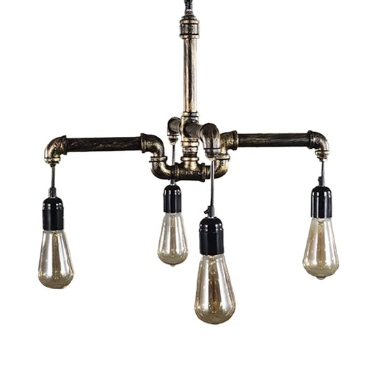 Iron Pipe Hanging Chandelier - Industrial 4/6-Head Suspension Pendant Light For Dining Table