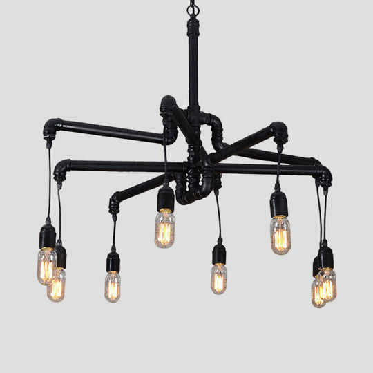 Iron Pipe Hanging Chandelier - Industrial 4/6-Head Suspension Pendant Light For Dining Table
