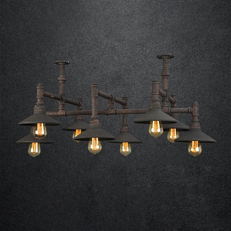 Steampunk Iron Chandelier With Saucer Shade - Black/Rust Finish 5/8/11 Bulbs Ideal For Living Room