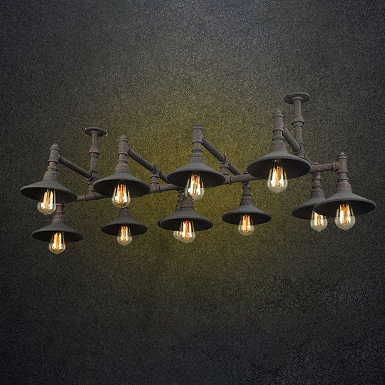 Steampunk Iron Chandelier with Saucer Shades in Black/Rust - 5/8/11 Bulbs for Living Room Piping Design