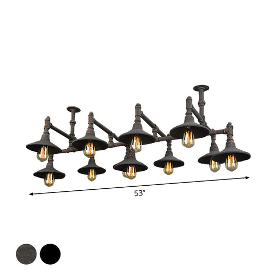Steampunk Iron Chandelier With Saucer Shade - Black/Rust Finish 5/8/11 Bulbs Ideal For Living Room