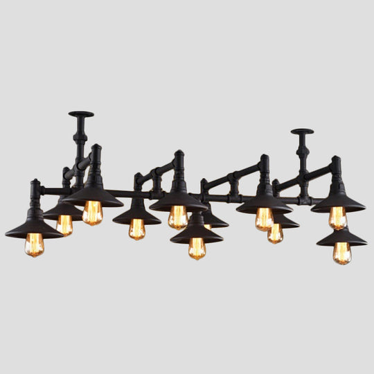 Steampunk Iron Chandelier with Saucer Shades in Black/Rust - 5/8/11 Bulbs for Living Room Piping Design