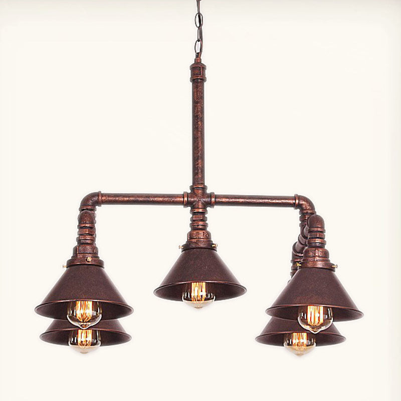 Industrial 5-Light Chandelier with Metal Shade in Black/Copper for Living Rooms