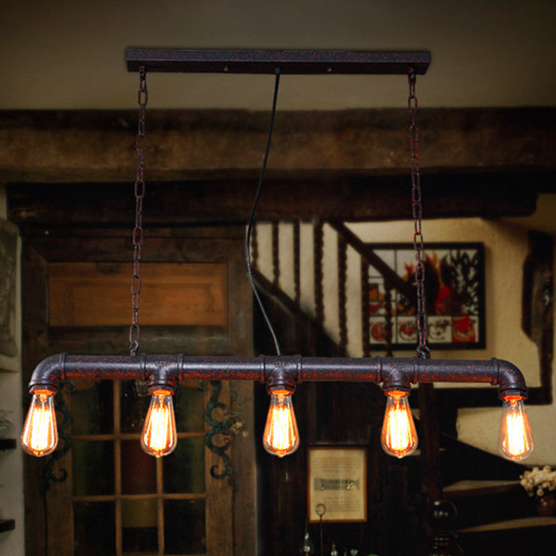 Rustic 5-Light Industrial Iron Plumbing Pipe Pendant For Table And Island Rust