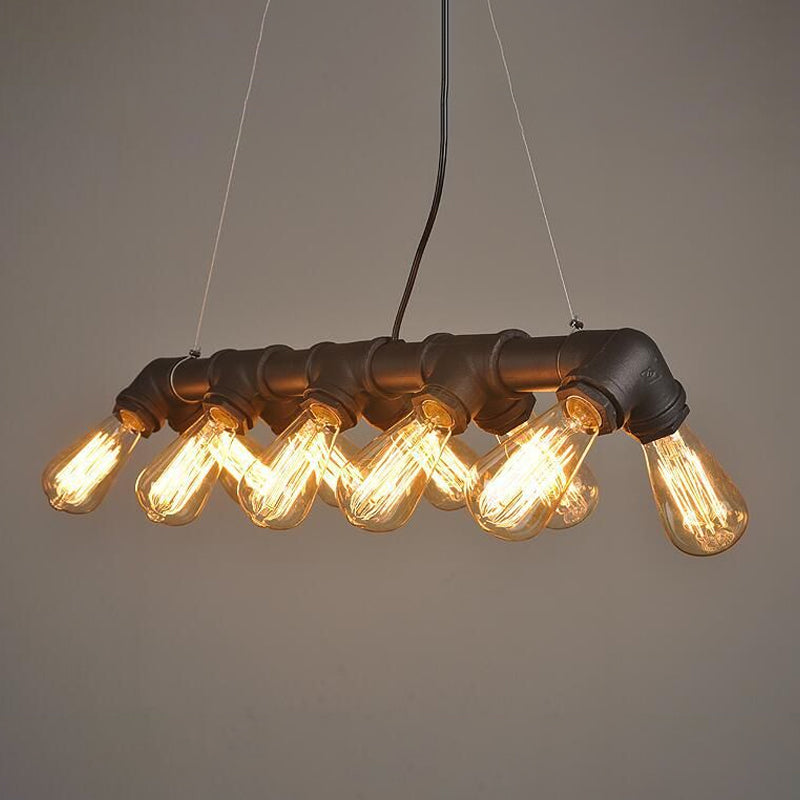 Copper And Black Industrial Kitchen Island Pendant Light With Symmetric Piping 10 Bulbs