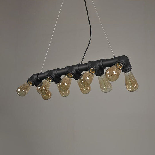 Copper And Black Industrial Kitchen Island Pendant Light With Symmetric Piping 10 Bulbs