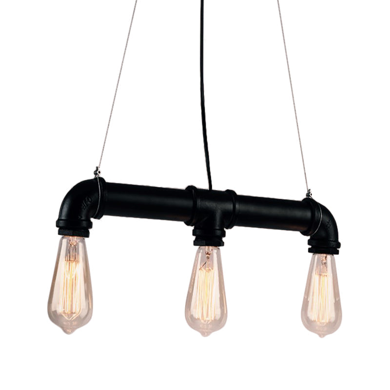 Industrial Style Black Iron Pendant Lamp With Linear Piping - 3/5/10-Head Hanging Light For Island 3