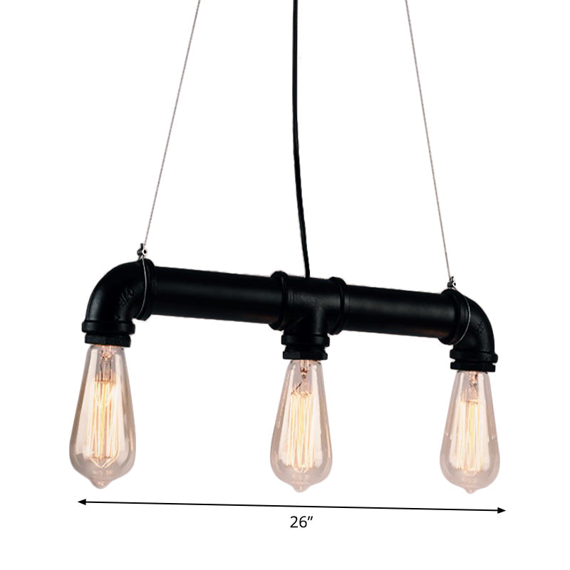 Industrial Style Black Iron Pendant Lamp With Linear Piping - 3/5/10-Head Hanging Light For Island