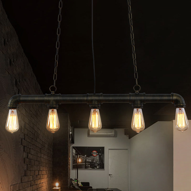 Industrial Style Black Iron Pendant Lamp With Linear Piping - 3/5/10-Head Hanging Light For Island 5