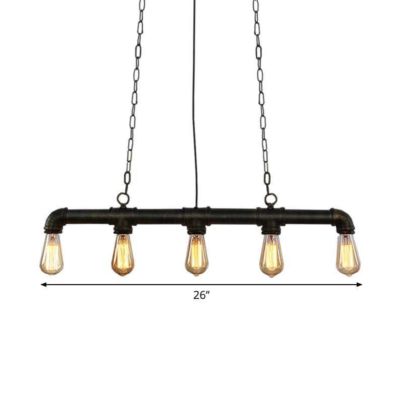 Industrial Style Black Iron Pendant Lamp With Linear Piping - 3/5/10-Head Hanging Light For Island