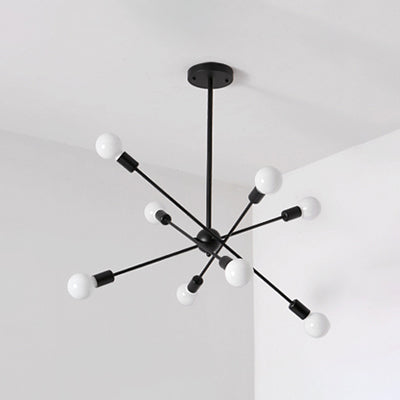 Bare Bulb Ceiling Chandelier - Vintage Metal Suspension Pendant Light In Black