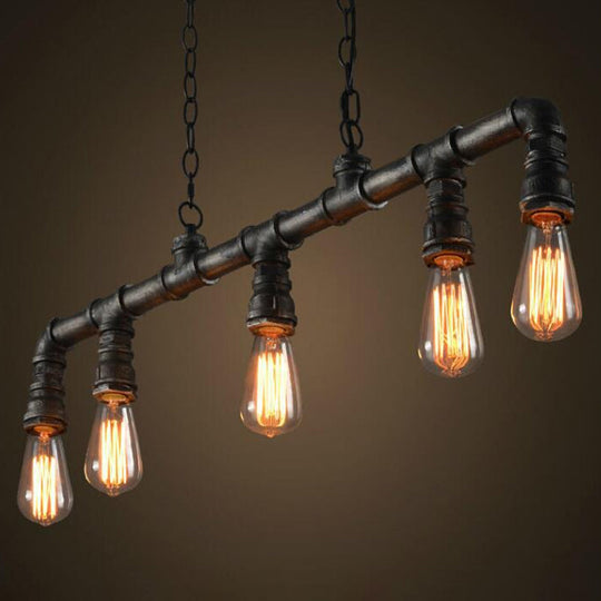 Steampunk Metal Water Pipe Pendant Light - 5 Bulbs Black Ideal For Dining Room Or Hanging Island