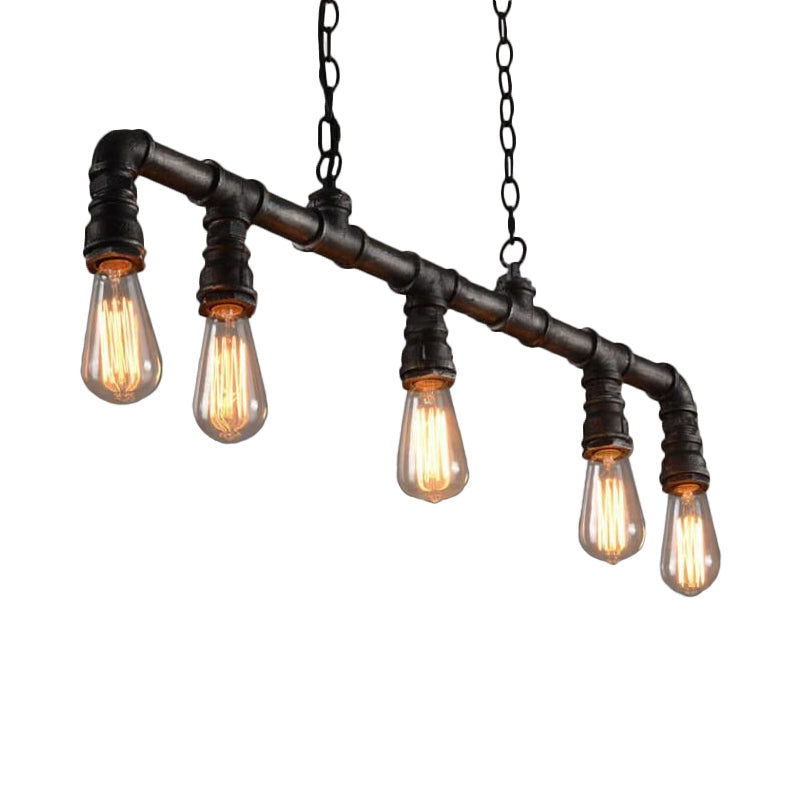 Steampunk Metal Water Pipe Pendant Light - 5 Bulbs Black Ideal For Dining Room Or Hanging Island