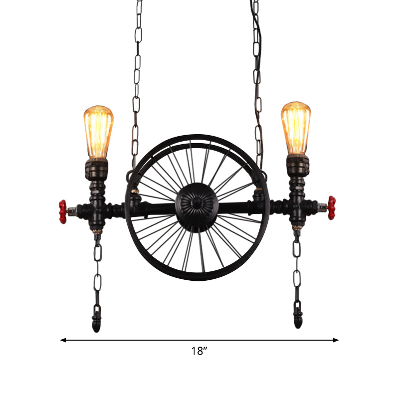 Industrial Iron Hanging Light Fixture - Wheel Piping 2/3/4 Heads Black For Living Room Island