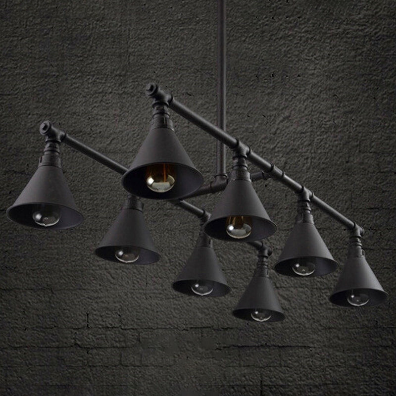 Industrial Conical Iron Pendant Light With 8 Bulbs For Wine Bar - Black/Rust